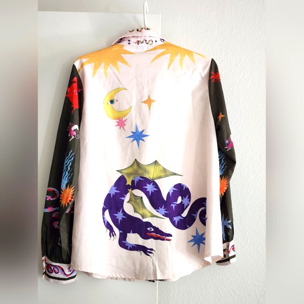 LIKE MY CHOICE | Boho Multicolor Graphic Print | Loose Long Sleeve Shirt | Small - Picture 5 of 7